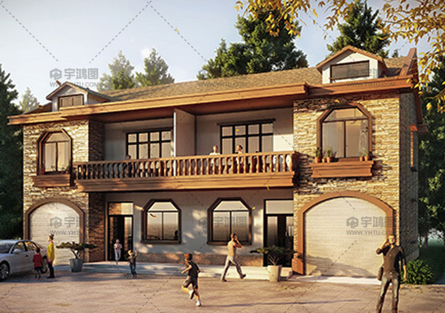 30萬帶車庫雙拼農村自建房設計圖