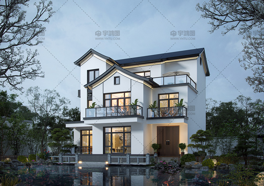 三層新中式磚混別墅占地151平別墅設(shè)計(jì)圖