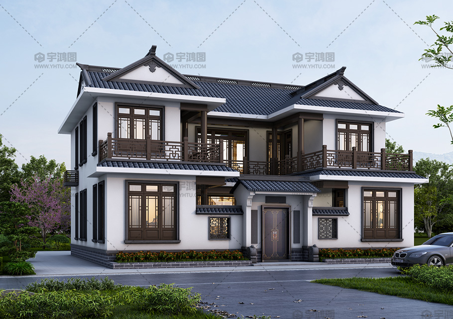 2層中式框架結構占地174平別墅設計圖紙