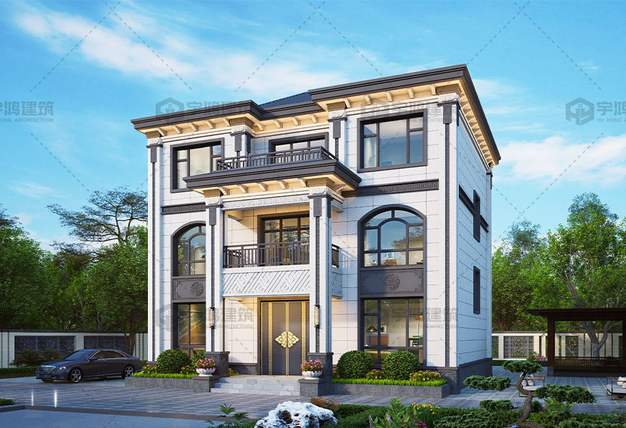 12.52米x12.04米新中式三層別墅全套圖紙